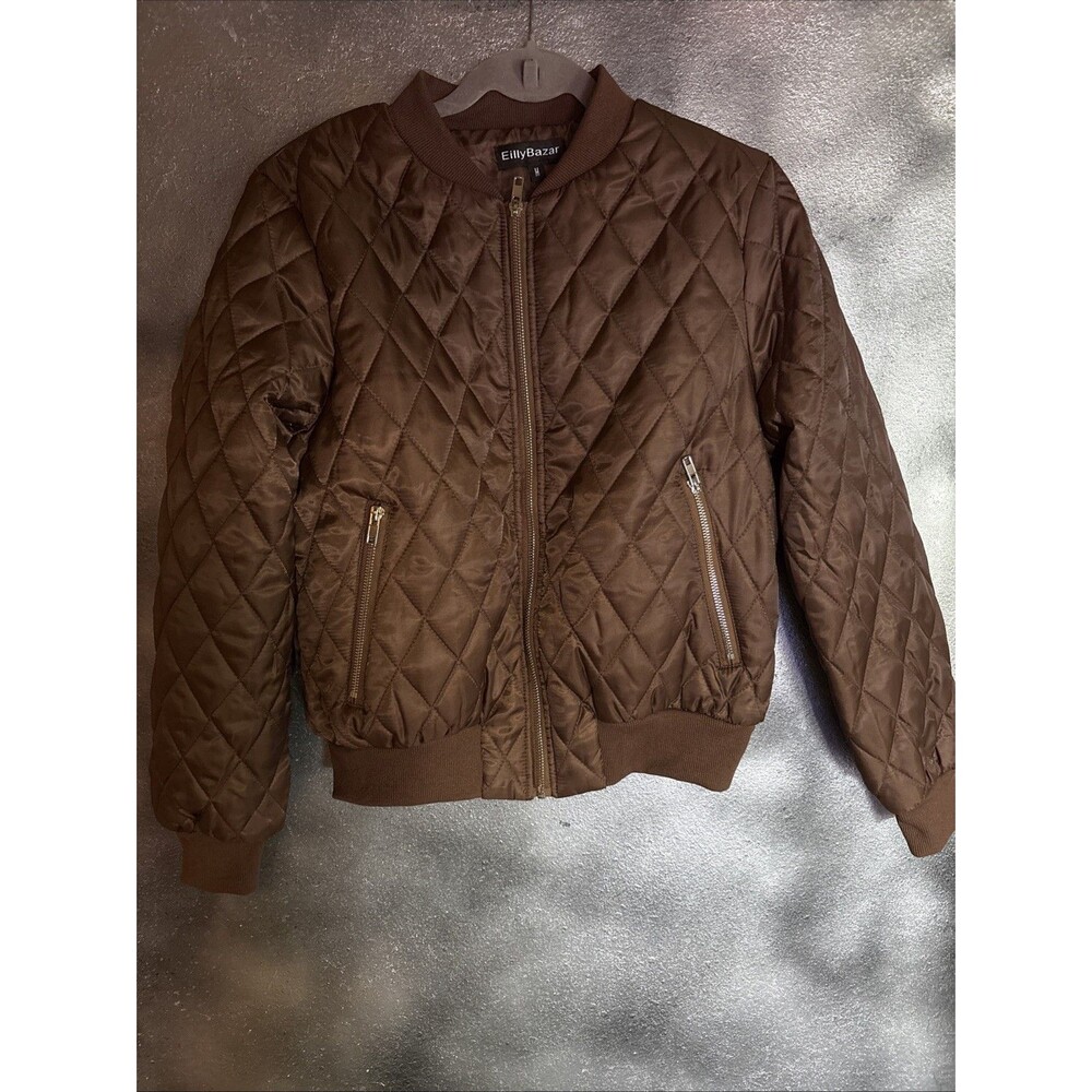 Eilly Bazar Brown Quilted Jacket Size Medium Fall Lightweight Coat Warm Cozy